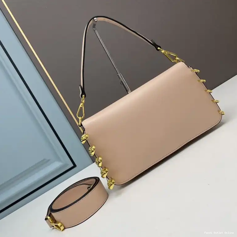Affordable Fendace Pink Fendi Calf Medium Bag In with Pin Brooches Baguette Leather 0522